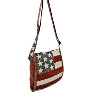 Crossbody Bag Distressed Fabric Purse Patriotic Americana Large Pockets Faded